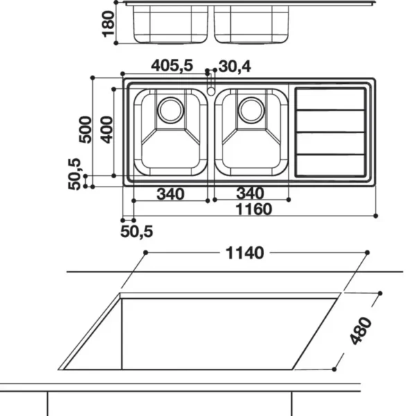 Whirlpool AM 1150 IX/LH Top-mounted sink Rectangular Stainless steel