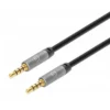 Manhattan Stereo Audio 3.5mm Cable, 1m, Male/Male, Slim Design, Black/Silver, Premium with 24 karat gold plated contacts and pure oxygen-free copper (OFC) wire, Lifetime Warranty, Polybag