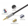 Manhattan Stereo Audio 3.5mm Cable, 1m, Male/Male, Slim Design, Black/Silver, Premium with 24 karat gold plated contacts and pure oxygen-free copper (OFC) wire, Lifetime Warranty, Polybag