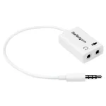 StarTech.com White headset adapter for headsets with separate headphone / microphone plugs – 3.5mm 4 position to 2x 3 position 3.5mm M/F