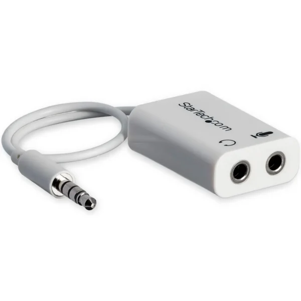 StarTech.com White headset adapter for headsets with separate headphone / microphone plugs – 3.5mm 4 position to 2x 3 position 3.5mm M/F
