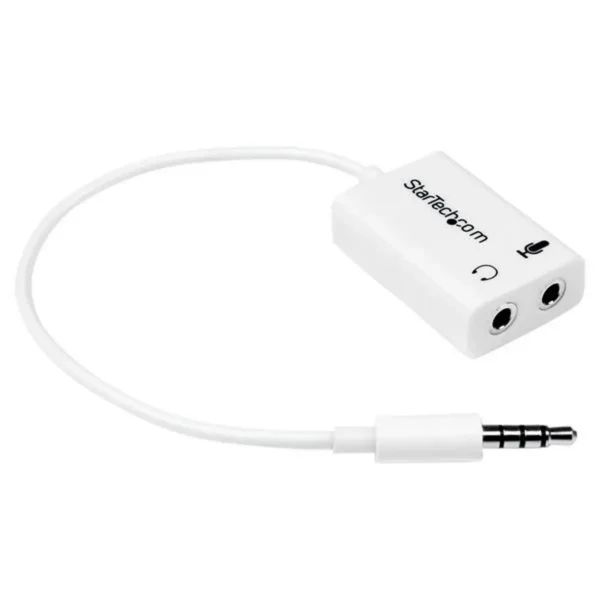 StarTech.com White headset adapter for headsets with separate headphone / microphone plugs – 3.5mm 4 position to 2x 3 position 3.5mm M/F