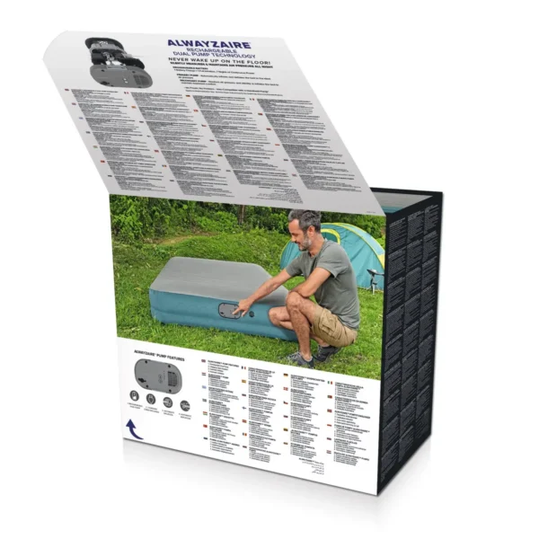 Bestway AlwayzAire Fortech Air Mattress Queen with Rechargeable Dual Pump and Antimicrobial Coating 2.03 m x 1.52 m x 36 cm
