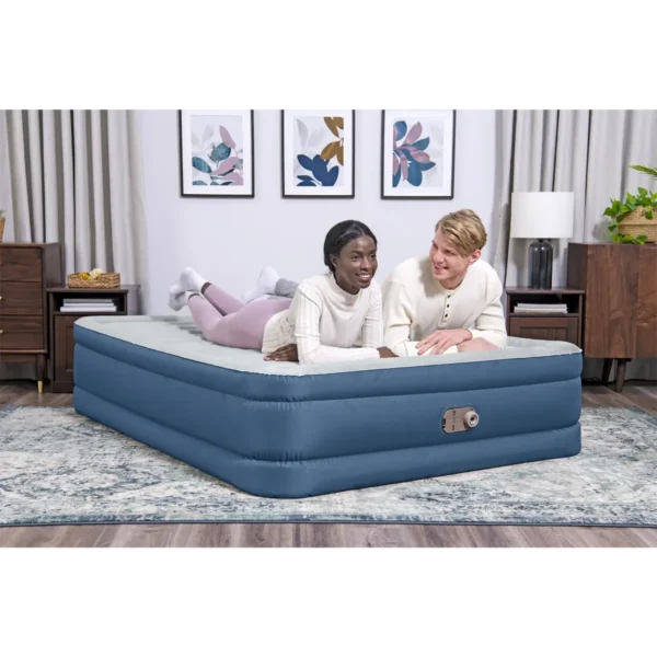 Bestway Fortech Snugable Top Air Mattress Queen with Built-in AC Pump and Antimicrobial Coating 2.03 m x 1.52 m x 46 cm