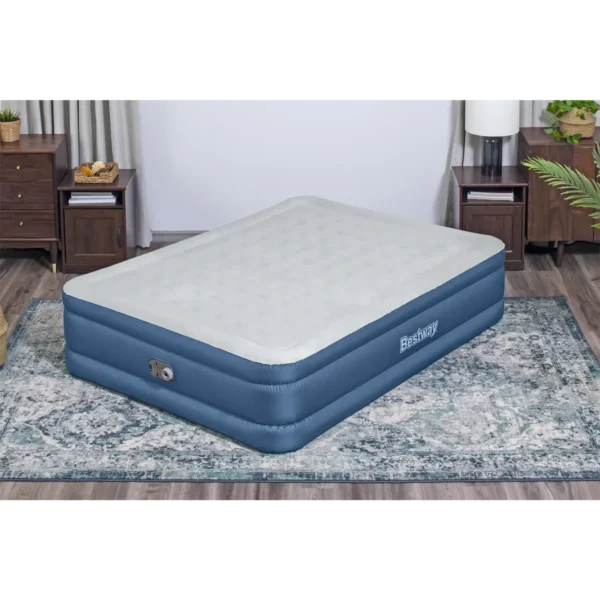 Bestway Fortech Snugable Top Air Mattress Queen with Built-in AC Pump and Antimicrobial Coating 2.03 m x 1.52 m x 46 cm