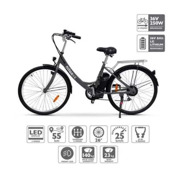 Nilox 30NXEB266V001 electric bicycle Black Steel 66 cm (26″) 23 kg