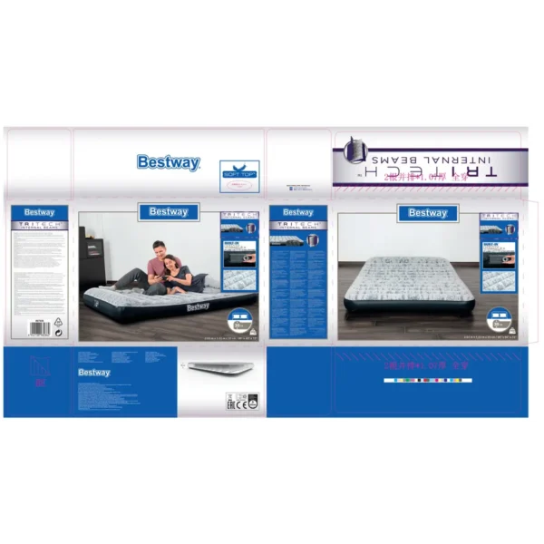 Bestway 80″ x 60″ x 12″/2.03m x 1.52m x 30cm Tritech Airbed Queen Fashion Flock Built-in AC Pump