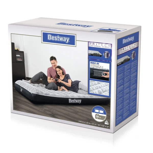 Bestway 80″ x 60″ x 12″/2.03m x 1.52m x 30cm Tritech Airbed Queen Fashion Flock Built-in AC Pump