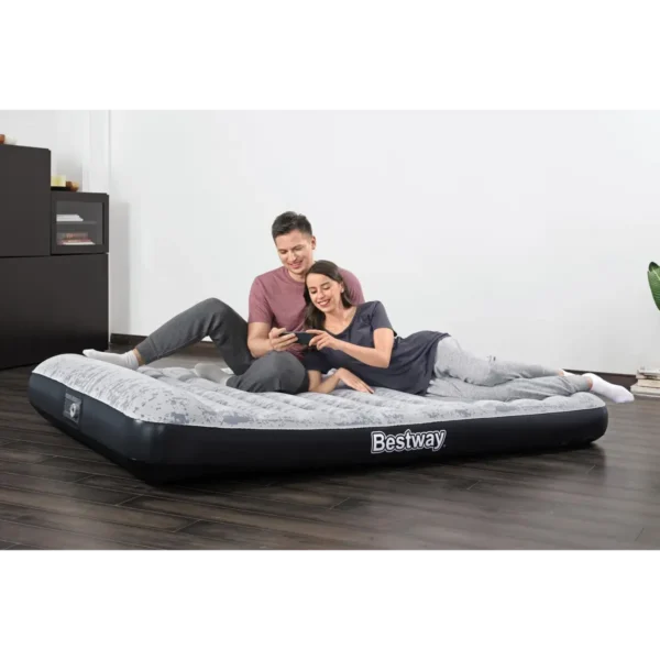 Bestway 80″ x 60″ x 12″/2.03m x 1.52m x 30cm Tritech Airbed Queen Fashion Flock Built-in AC Pump