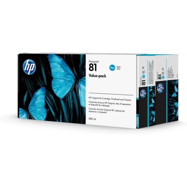 HP 81 Value Pack 680-ml Cyan DesignJet Dye Ink Cartridge and Printhead print head