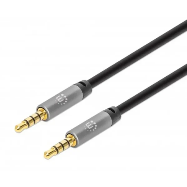 Manhattan Stereo Audio 3.5mm Cable, 5m, Male/Male, Slim Design, Black/Silver, Premium with 24 karat gold plated contacts and pure oxygen-free copper (OFC) wire, Lifetime Warranty