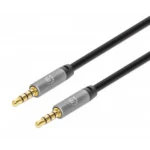 Manhattan Stereo Audio 3.5mm Cable, 3m, Male/Male, Slim Design, Black/Silver, Premium with 24 karat gold plated contacts and pure oxygen-free copper (OFC) wire, Lifetime Warranty, Polybag