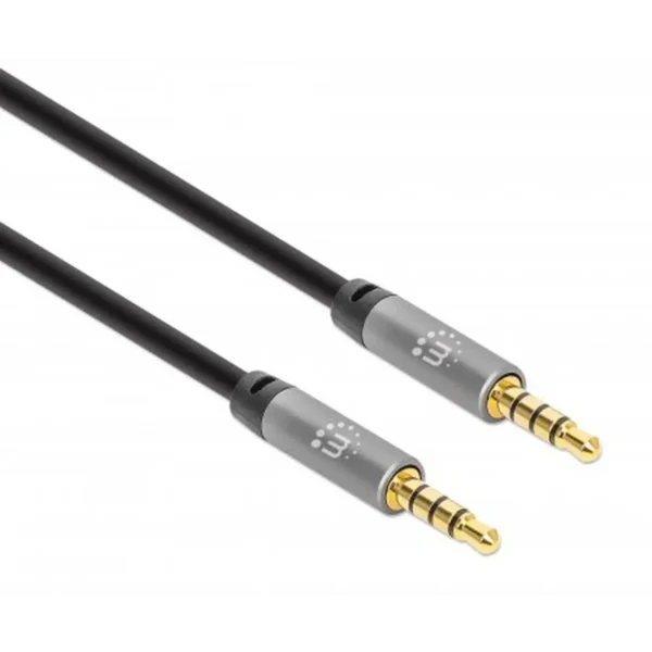 Manhattan Stereo Audio 3.5mm Cable, 3m, Male/Male, Slim Design, Black/Silver, Premium with 24 karat gold plated contacts and pure oxygen-free copper (OFC) wire, Lifetime Warranty, Polybag