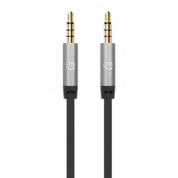Manhattan Stereo Audio 3.5mm Cable, 3m, Male/Male, Slim Design, Black/Silver, Premium with 24 karat gold plated contacts and pure oxygen-free copper (OFC) wire, Lifetime Warranty, Polybag