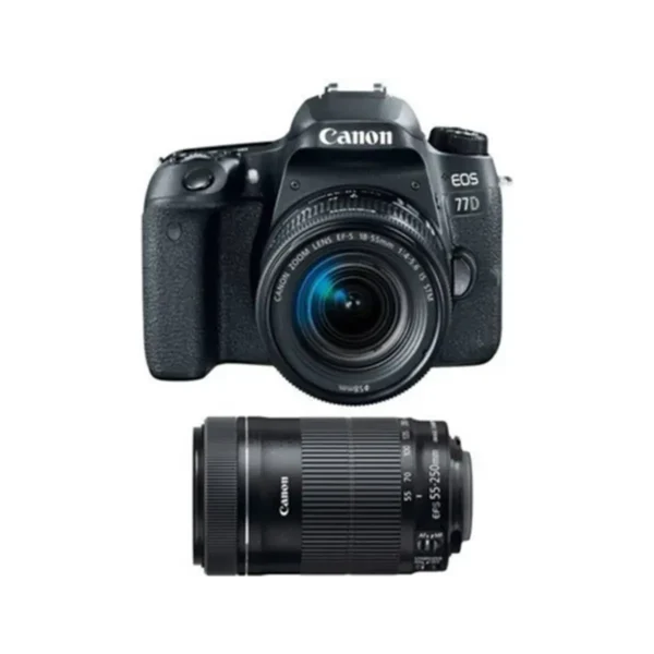 Canon EOS 77D + 18-55mm F4.0-5.6 IS STM + EF-S 55-250mm F4-5.6 IS STM SLR Camera Kit 24.2 MP CMOS 6000 x 4000 pixels Black