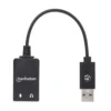Manhattan USB-A Sound Adapter, USB-A to 3.5mm Mic-in and Audio-Out ports, 480 Mbps (USB 2.0), supports 2.1 stereo, Hi-Speed USB, Cable 11cm, Black, Three Year Warranty, Box