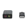 Manhattan USB-A Sound Adapter, USB-A to 3.5mm Mic-in and Audio-Out ports, 480 Mbps (USB 2.0), supports 2.1 stereo, Hi-Speed USB, Cable 11cm, Black, Three Year Warranty, Box
