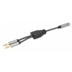 Manhattan Headset Adapter Cable with Stereo Audio Y-Splitter, 3.5mm, Aux, 15cm, Female/2x Male, Splits Single Headset Plug into Microphone and Audio Plugs, Slim Design, Black/Silver, Gold plated contacts and pure oxygen-free copper wire, Lifetime Warranty