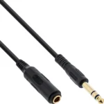 InLine Headphone extension cable 6.3mm Stereo M/F, gold plated, black, 1m