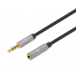 Manhattan Stereo Audio 3.5mm Extension Cable, 3m, Male/Female, Slim Design, Black/Silver, Premium with 24 karat gold plated contacts and pure oxygen-free copper (OFC) wire, Lifetime Warranty