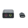 Manhattan USB-C Audio/Sound Adapter (Clearance Pricing), USB-C to 3.5mm Mic-in and Audio-Out ports, 480 Mbps (USB 2.0), supports 2.1 stereo, Cable 11cm, Black, Three Year Warranty, Box