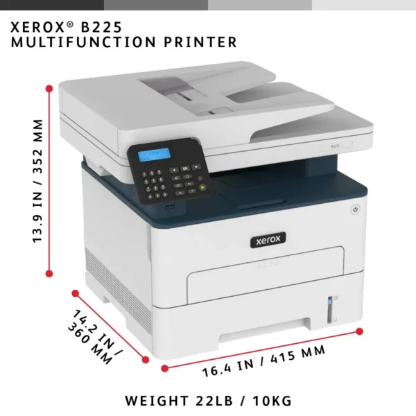 Xerox B225 A4 34ppm Wireless Duplex Copy/Print/Scan PS3 PCL5e/6 ADF 2 Trays Total 251 Sheets