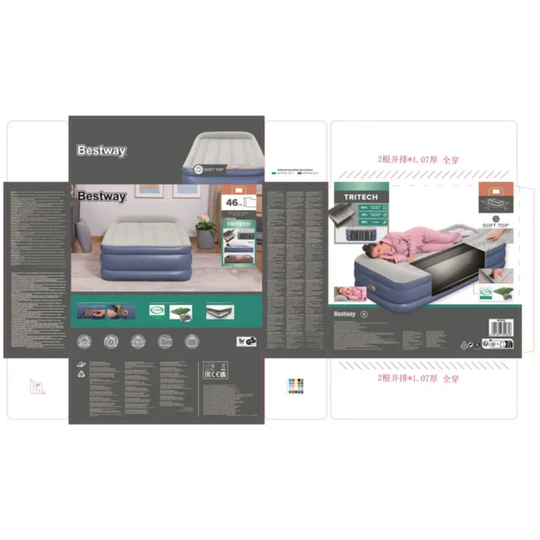 Bestway Tritech Air Mattress Twin with Built-in AC Pump and Antimicrobial Coating 1.91 m x 97 cm x 46 cm