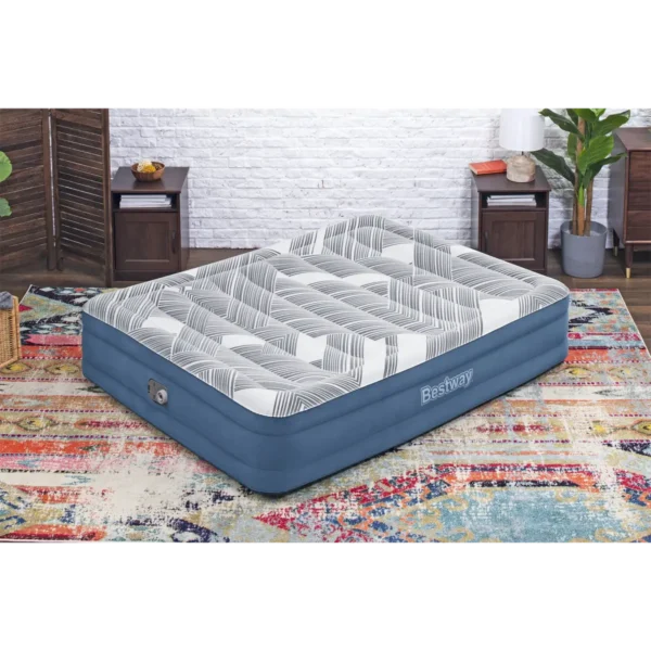 Bestway Tritech Fashion Flock Air Mattress Queen with Built-in AC Pump and Antimicrobial Coating 2.03 m x 1.52 m x 36 cm