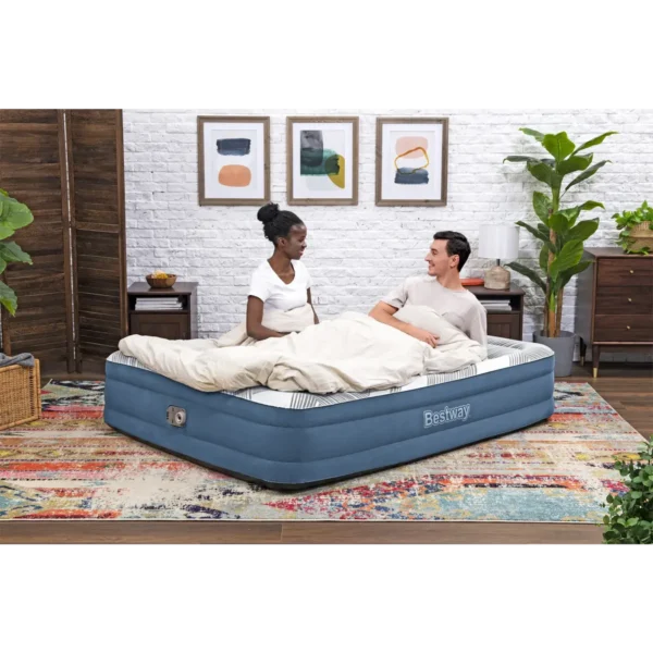 Bestway Tritech Fashion Flock Air Mattress Queen with Built-in AC Pump and Antimicrobial Coating 2.03 m x 1.52 m x 36 cm