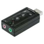 Manhattan USB-A Sound Adapter, USB-A to 3.5mm Mic-in and Audio-Out ports, 480 Mbps (USB 2.0), supports 3D and virtual 7.1 surround sound, Internal Amplifier and Volume Controls