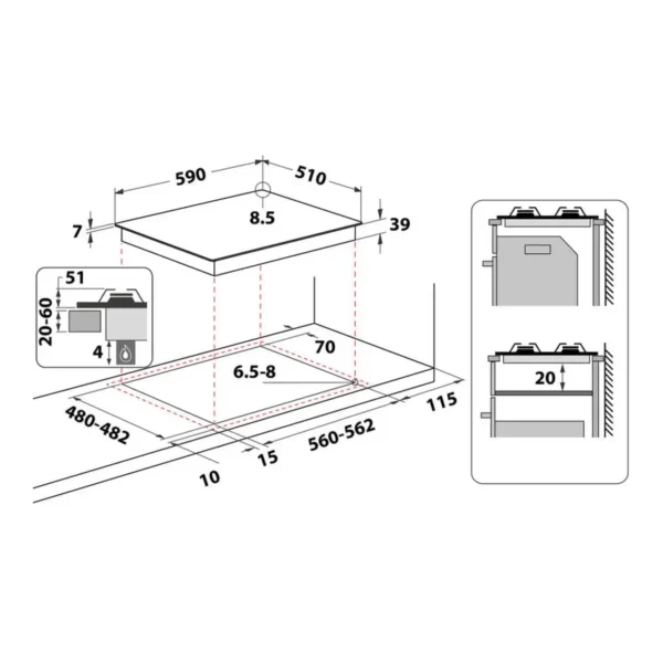 Whirlpool GMA 6422/IX Stainless steel Built-in 59 cm Gas 4 zone(s)