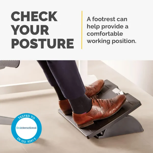 Fellowes Foot Rest Under Desk – Office Suites Under Desk Foot Rest Ergonomic Foot Rest with 3 Height Adjustable Positions & Antibacterial Technology – Foot Rest Stool for Office & Home – Black