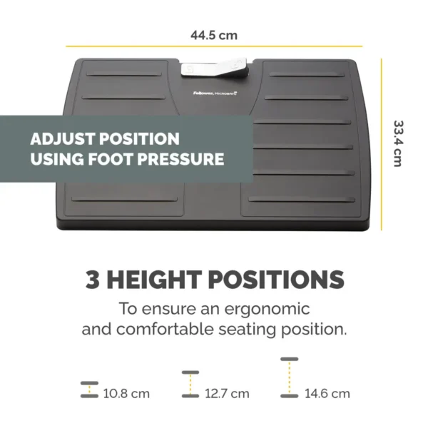 Fellowes Foot Rest Under Desk – Office Suites Under Desk Foot Rest Ergonomic Foot Rest with 3 Height Adjustable Positions & Antibacterial Technology – Foot Rest Stool for Office & Home – Black
