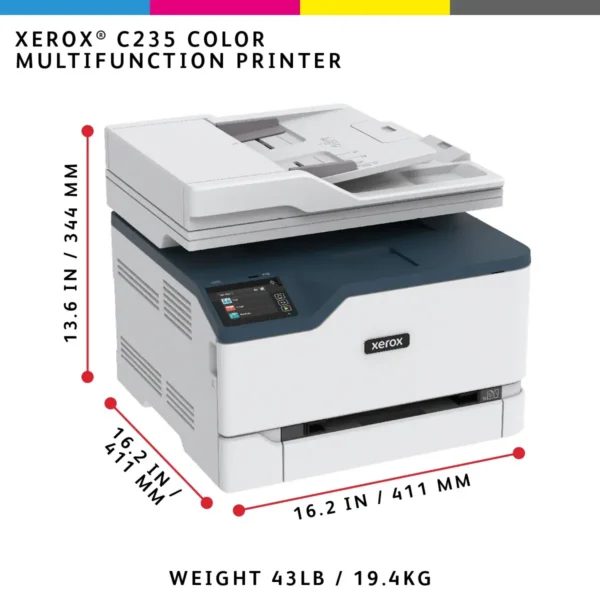 Xerox C235 A4 22ppm Wireless Copy/Print/Scan/Fax PS3 PCL5e/6 ADF 2 Trays Total 251 Sheets