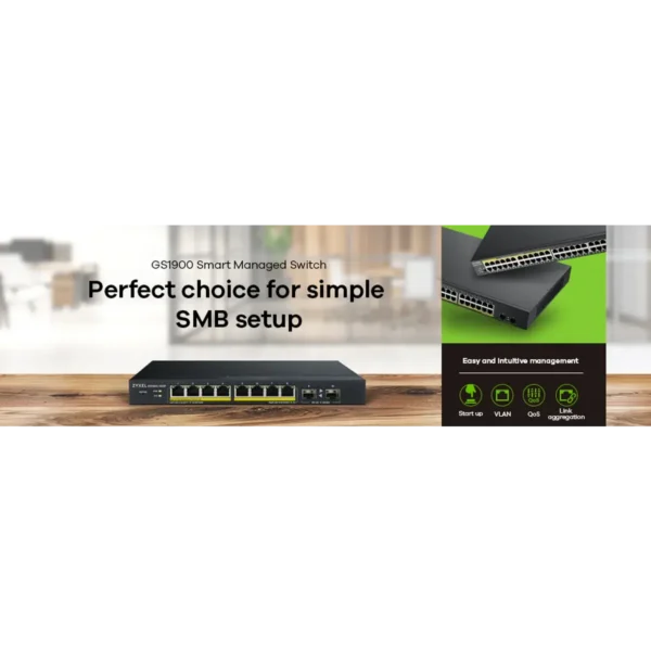 Zyxel GS1900-10HP network switch Managed L2 Gigabit Ethernet (10/100/1000) Power over Ethernet (PoE) Black