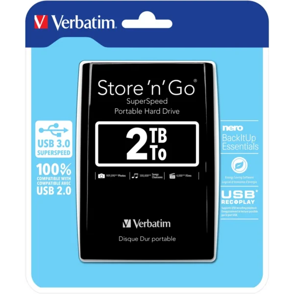 Verbatim Store ‘n’ Go USB 3.0 Portable Hard Drive 2TB Black