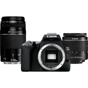 Canon EOS 250D + EF-S 18-55mm f/3.5-5.6 III + EF 75-300mm f/4-5.6 III SLR Camera Kit 24.1 MP CMOS 6000 x 4000 pixels Black
