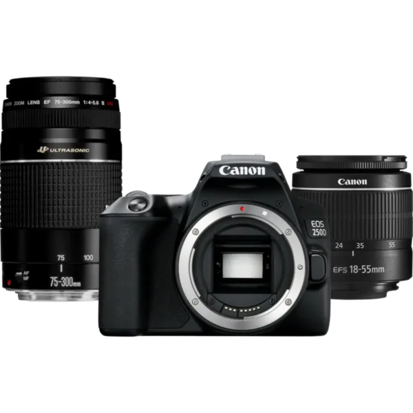 Canon EOS 250D + EF-S 18-55mm f/3.5-5.6 III + EF 75-300mm f/4-5.6 III SLR Camera Kit 24.1 MP CMOS 6000 x 4000 pixels Black