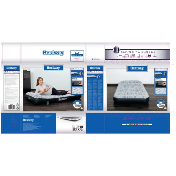 Bestway 74″ x 39″ x 12″/1.88m x 99cm x 30cm Tritech Airbed Twin Fashion Flock Built-in AC Pump