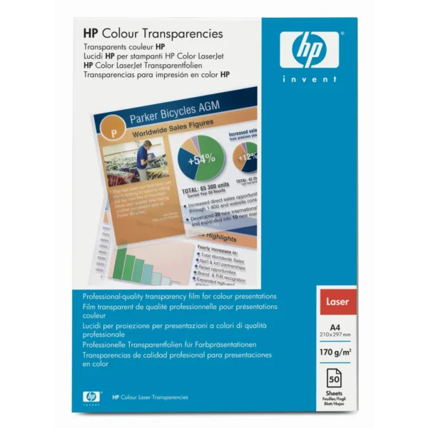 HP Color and Monochrome Laser Transparencies-50 sht/A4/210 x 297 mm A4 (210×297 mm) Transparent 50 sheets