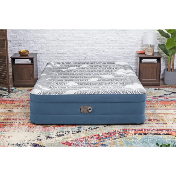 Bestway Tritech Fashion Flock Air Mattress Queen with Built-in AC Pump and Antimicrobial Coating 2.03 m x 1.52 m x 46 cm