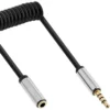 InLine Slim Audio spiral cable 3.5mm male / female, 4-pin, Stereo, 0.5m