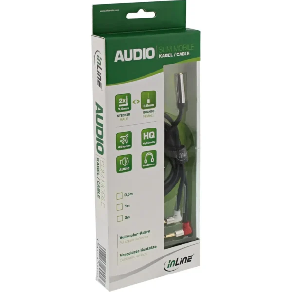 InLine Slim Audio airplane-seat cable 2x 3.5mm M to 1x F, 2m