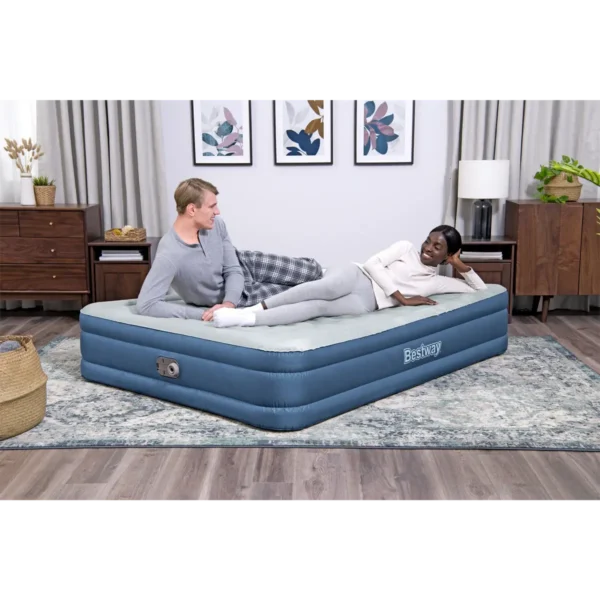 Bestway Fortech Snugable Top Air Mattress Queen with Built-in AC Pump and Antimicrobial Coating 2.03 m x 1.52 m x 36 cm