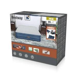 Bestway Fortech Snugable Top Air Mattress Queen with Built-in AC Pump and Antimicrobial Coating 2.03 m x 1.52 m x 36 cm