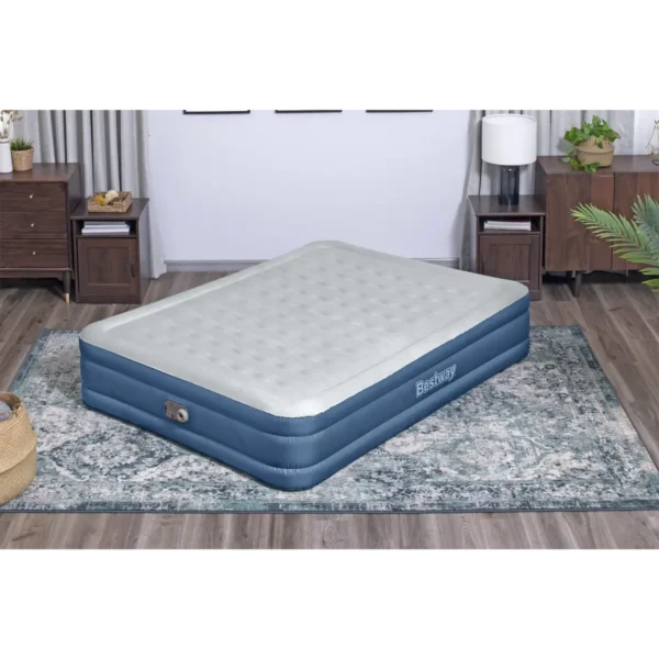Bestway Fortech Snugable Top Air Mattress Queen with Built-in AC Pump and Antimicrobial Coating 2.03 m x 1.52 m x 36 cm