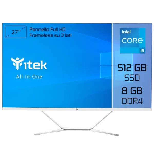 itek ITPCOAW27I58G5S All-in-One PC/workstation Intel® Core™ i5 i5-11400 68.6 cm (27″) 1920 x 1080 pixels 8 GB DDR4-SDRAM 512 GB SSD White