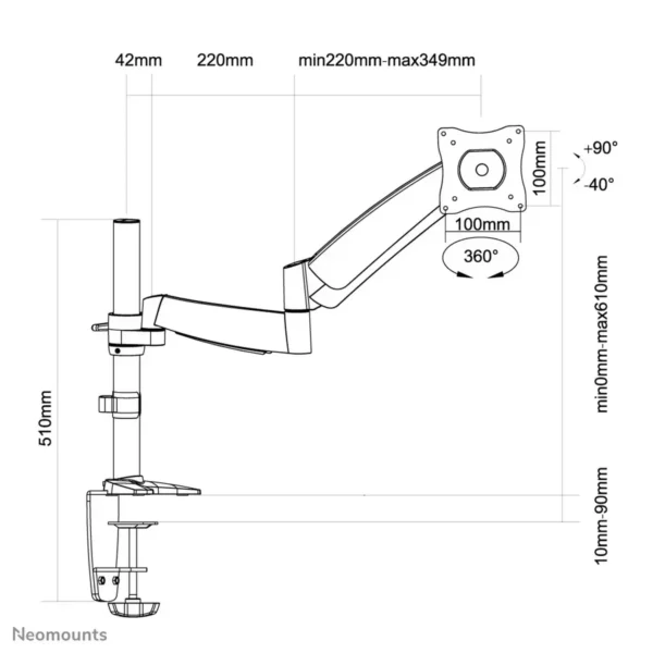 Neomounts FPMA-D950 Monitor arm 13-27″ – gas spring