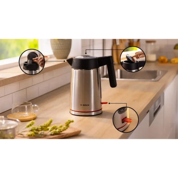 Bosch TWK6M480 electric kettle 1.7 L 2400 W Black, Stainless steel