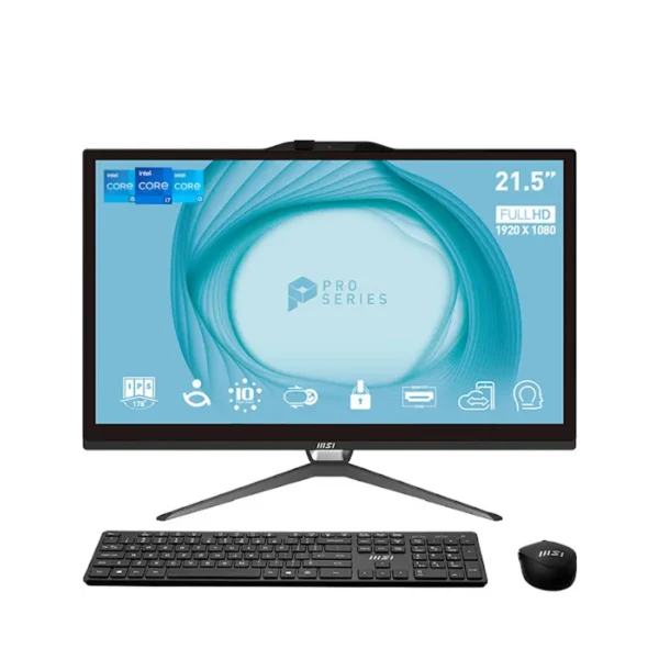 MSI Pro AP222T 13M-217ES All-in-One PC/workstation Intel® Pentium® Gold G7400 54.6 cm (21.5″) 1920 x 1080 pixels Touchscreen 4 GB DDR4-SDRAM 128 GB SSD Windows 11 Pro Wi-Fi 5 (802.11ac) Black